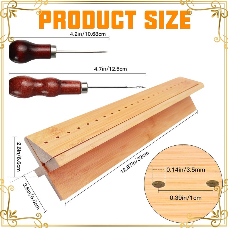 GeryVtee Bamboo Book Binding Cradle with 2 Awls Wood Bookbinding Punching Cradle with Piercing Guide Portable Book Binding Tools Book Binding Kits Bookbinding Supplies for Book DIY Crafts - Image 2